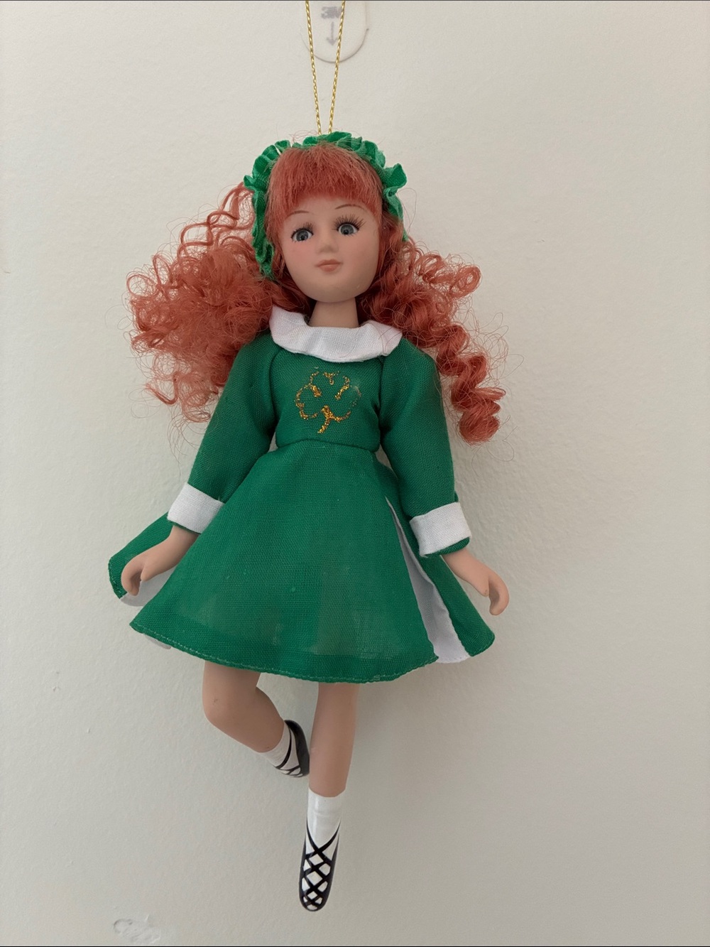 Irish Dancer Doll 8” Ornament w/Red Hair Green Dress, for Christmas or all year